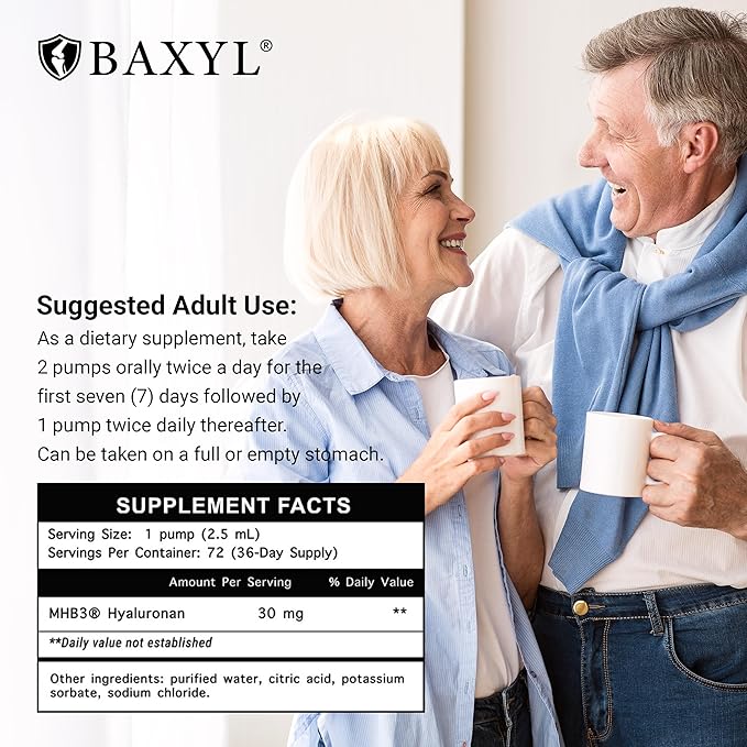 BAXYL Liquid Hyaluronic Acid Supplement for Joint Health, 2 Bottles of 6 Oz - Patented MHB3 Formula for Bone, Skin, Eye Health & to Restore Cartilage - Vegan, Gluten-Free, Non-GMO for Comfort