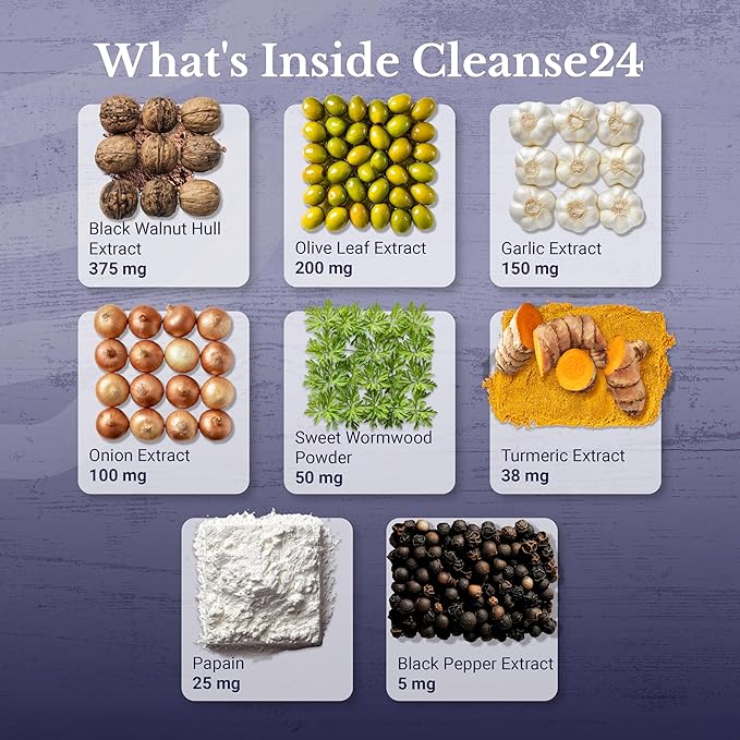 MD Cleanse24 - Gut Cleanse & Digestive Support Supplement - with Onion, Garlic, Turmeric, Papaya, Black Walnut, Sweet Wormwood Powder, Olive Leaf Extract - 360 Capsules
