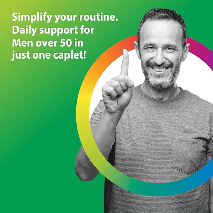 Rainbow Light Mens Multivitamin One + for 50 Plus | 90 Caplets | Supports Muscle Health | with Vitamins C, D, and Zinc | Real Food Nutrients, Digestive Enzymes & Probiotics