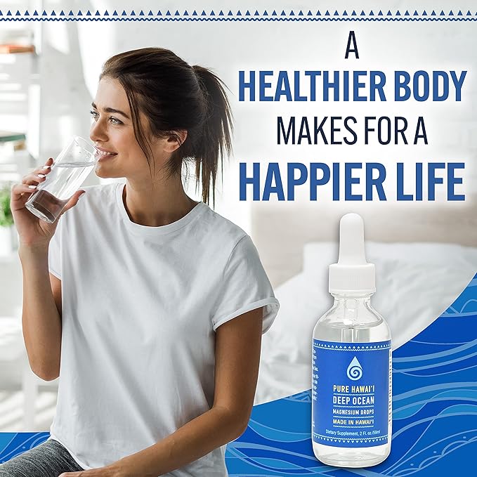 Pure Hawaii Deep Ocean Magnesium Drops – Made in Hawaii – with Other Trace Minerals – Easy to Take Liquid 2 Fl. Oz. -Support Brain, Immune, and Heart Health