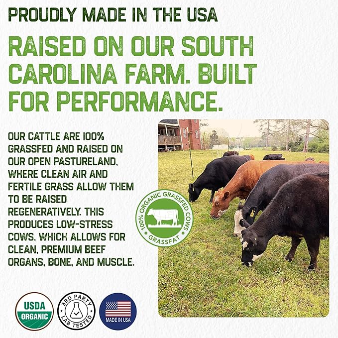 Grassfat Farm - USDA Certified Organic 100% Grassfed Beef Organ Supplements - Whole Cow with Nothing Added - Beef Liver, Kidney, Lungs, Heart, Bone & Muscle - NO Uterus or Fallopian - 30-Day Supply