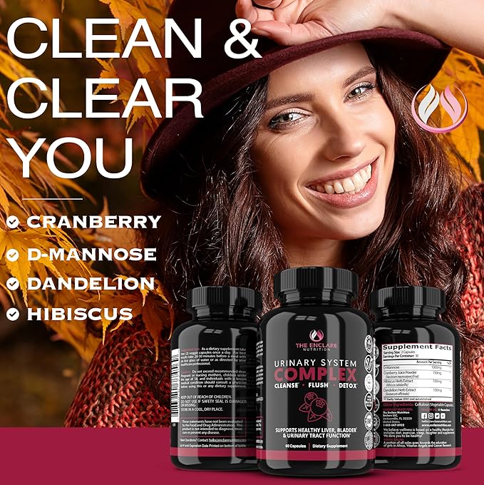 THE ENCLARE NUTRITION D Mannose Capsules|1000mg with Cranberry Pills for Women & Men, Hibiscus & Dandelion. Fast-Acting Urinary Tract Health, Bladder Control, Liver Support, Kidney Cleanse & Detox(3)