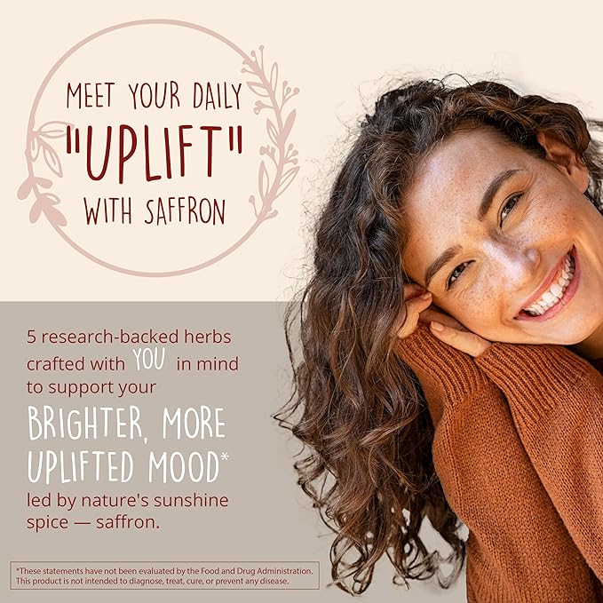 Joy-Filled with Saffron Mood Support Supplement — Daily Mood Support with 30mg Extract + Ashwagandha, Rhodiola, St. John's Wort, Lemon Balm | Saffron Supplements for Emotional Support, Vegan, 30 Ct