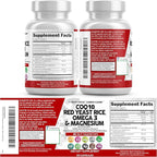 Clean Nutraceuticals COQ10 200mg Red Yeast Rice Omega 3 Magnesium Complex 500mg Niacin Zinc Vitamin K2 D3 - Heart Support Vitamins for Women & Men w/Vitamin B3, Coenzyme Q10-60 Ct