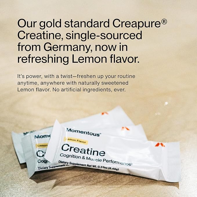 Momentous Creatine Lemon Monohydrate Powder - Creatine Powder - Supports Strength, Lean Muscle, & Recovery for Men & Women - NSF Certified for Sport - 6.49 g per Serving - 15 Servings