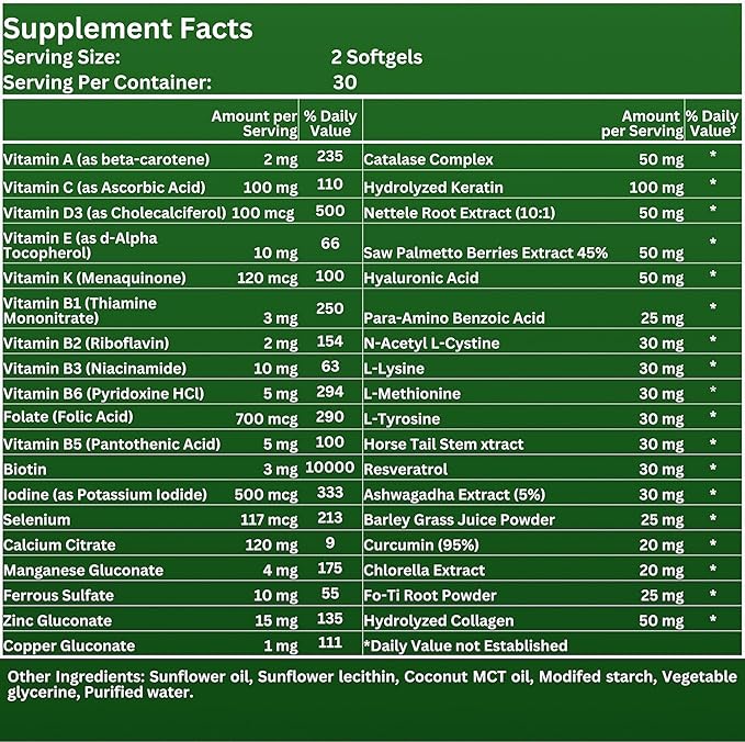 Nikoni Hair ReGROW for Men – Liposomal Hair Support Liposomal Formula with Biotin, Keratin, Saw Palmetto & Essential Nutrients-60 Vegan Softgels