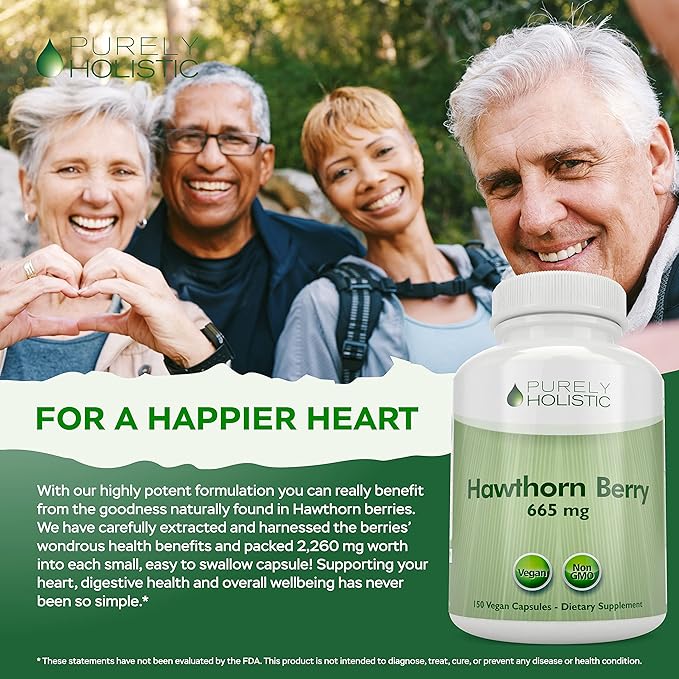 Purely Holistic Hawthorn Berry 665mg + Olive Leaf Extract 750mg Bundle + 270 Vegan Capsules - Made in The USA