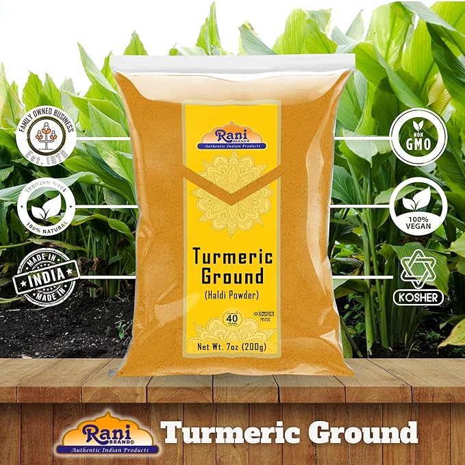 Rani Turmeric (Haldi) Root Powder Spice, (High Curcumin Content) 7oz (200g) ~ All Natural | 100% Pure, Salt Free | Vegan | Gluten Friendly | NON-GMO | Kosher | Indian Origin