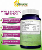 aSquared Nutrition Myo-Inositol & D-Chiro Inositol Supplement - 180 Capsules - Plus Vitamin D3 and Zinc - Myo & D-Chiro Inositol 40 to 1 Ratio - VIT B8 Complex Pills