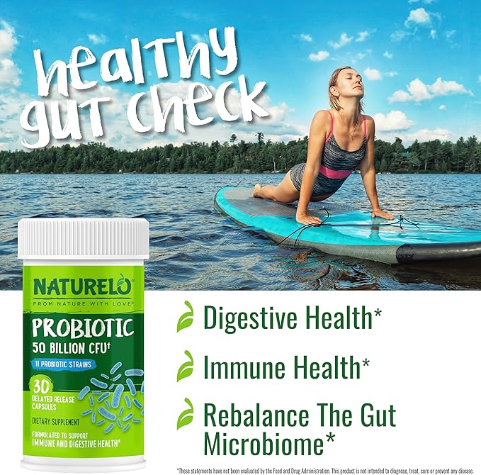 NATURELO Probiotics for Digestive Health, 50 Billion CFU, 30 Vegetarian Capsules, 11 Strains, Daily Use Supplement, Delayed Release, No-Fridge, Helps Boost Immune System, Probiotics for Women & Men