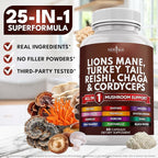 NEW AGE Lions Mane Mushroom Supplement with Turkey Tail Reishi Cordyceps Chaga with Marshmallow Root