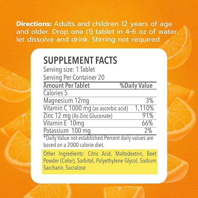 Vitamin C Effervescent Tablets 1000mg with Magnesium Zinc Vitamin E & Potassium Vitamina C Efervescente 60 Tables 3 Pack Vitamina C