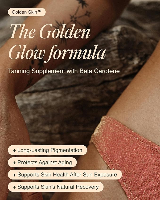 Ecosh Golden Skin Tanning Supplement for Women & Men – Potent Tanning Pills with Beta Carotene, Lutein & L-Tyrosine for Skin Health | Natural Antioxidant Supplement & Tanning Vitamins | 90 Capsules