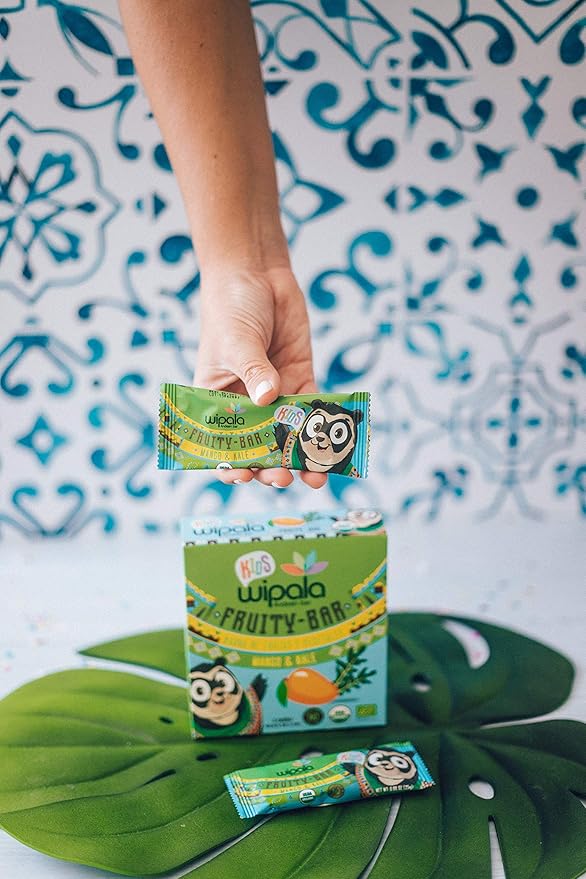 Wipala KIDS Organic Fruit Bars, Mango & Kale, Vegan, Non-GMO, Healthy Snack (12 Pack)