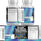 Clean Nutraceuticals Sea Moss Black Seed Oil Ashwagandha Turmeric Bladderwrack Burdock & Vitamin C Vitamin D3 with Elderberry Manuka Dandelion Yellow Dock Iodine Chlorophyll ACV - 2Pack