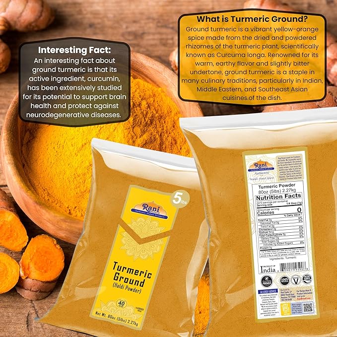 Rani Turmeric (Haldi) Root Powder Spice, (High Curcumin Content) 80oz (5lbs) 2.27kg Bulk ~ All Natural | 100% Pure, Salt Free | Vegan | Gluten Friendly | NON-GMO | Kosher | Indian Origin