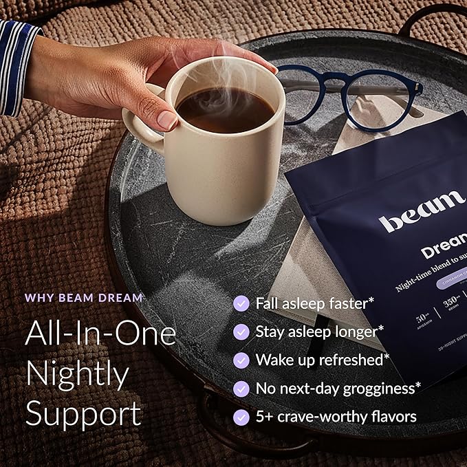 Beam Dream Sleep Powder – Sleep Aid for Adults with Melatonin, Magnesium, L-Theanine, Reishi Mushroom & Apigenin Sleep Supplement, Sleepy Cocoa Bedtime Drink Mix, Variety Pack, 20 Servings