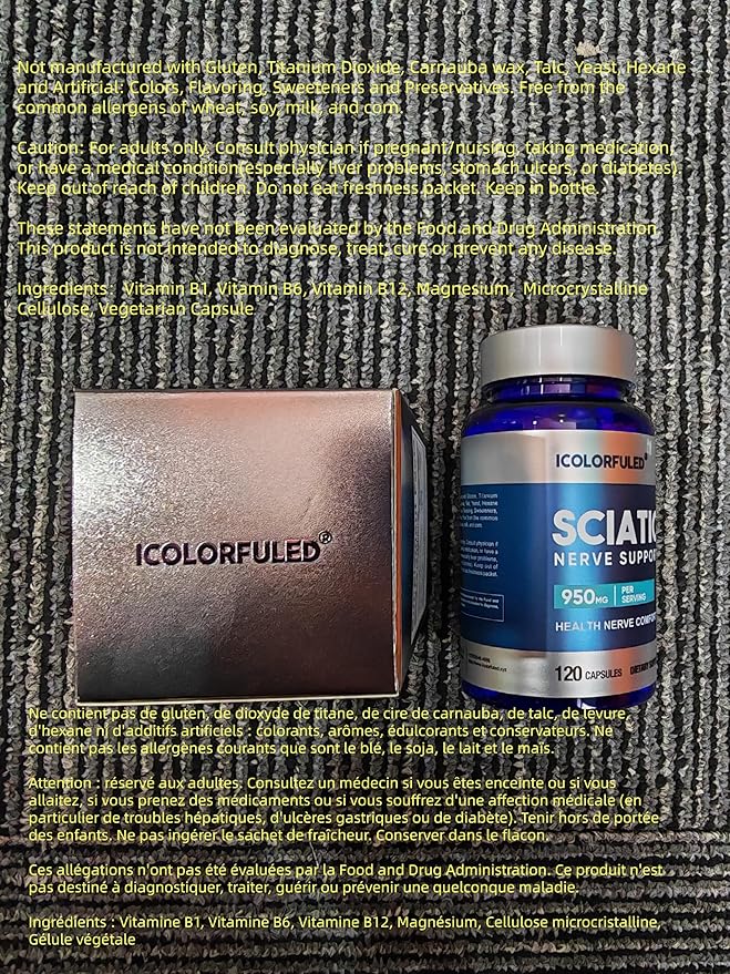 Sciatic Nerve Capsules, Nerve Support Supplement with 300mg Alpha Lipoic Acid & B-Complex Vitamins, 120 Capsules for Hip, Hand, Leg & Lower Back Comfort