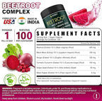 6in1 Beetroot Supplement with Maca Root, Grape Seed, Ginger, Turmeric and Black Pepper for Heart Health & Immune Support - 100 Vegan Capsules