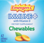 Emergen-C Immune+ Chewables 1000mg Vitamin C with Vitamin D Tablet, Immune Support Dietary Supplement for Immunity, Orange Blast Flavor - 42 Count