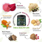 6in1 Beetroot Supplement with Maca Root, Grape Seed, Ginger, Turmeric and Black Pepper for Heart Health & Immune Support - 100 Vegan Capsules