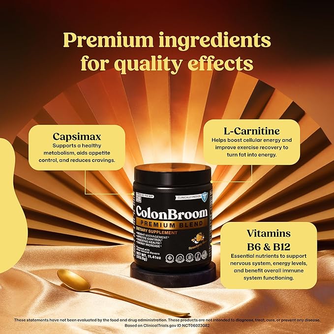 ColonBroom Premium Weight Management Supplement (Strawberry, 30 Servings) - Colon Broom Psyllium Husk Fiber Powder Drink - Gluten Free, Non-GMO Colon Cleanse for Bloating Relief & Gut Health