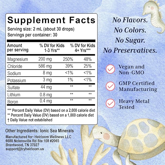 Trace Minerals for Kids - Trace Mineral Drops, Concentrated Electrolytes with Ionic Magnesium for Hydration, Muscle Function, and Electrolyte Support - 2oz Unflavored Liquid