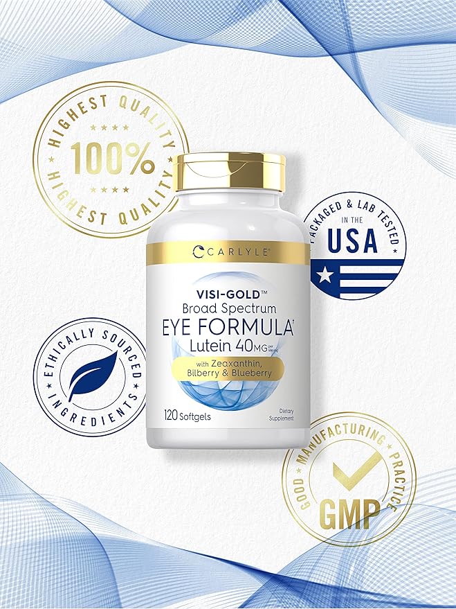 Carlyle Eye Health Supplement | 120 Softgels | with Lutein 40mg, Zeaxanthin, Bilberry and Blueberry | Broad Spectrum Eye Support Vitamins | Non-GMO, Gluten Free Formula