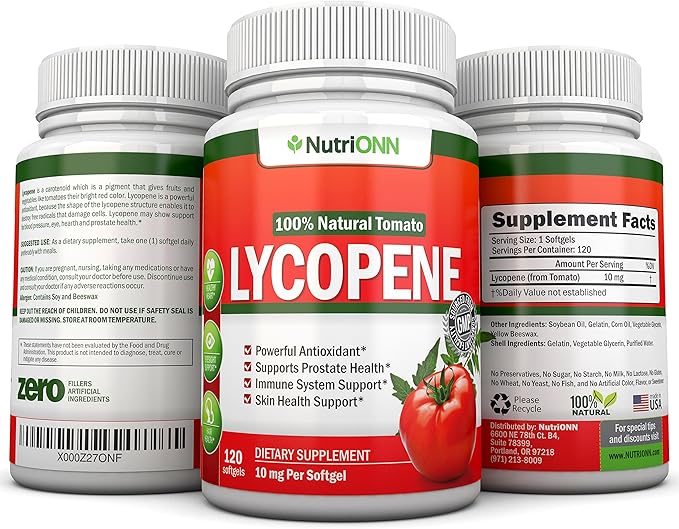 Lycopene - 10MG - 120 Softgels - 3 Month Supply - Premium Quality Antioxidant - 100% Natural Tomato - Great for Prostate Health, Immune System Support, Heart Health and Eyesight Support