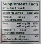 Nature’s Bounty Gentle Iron 28 mg Capsules with Vitamin C,Folic Acid,Vitamin B-12 Iron Supplement,Non-GMO,Gluten-Free,90 Count (Pack of 2)