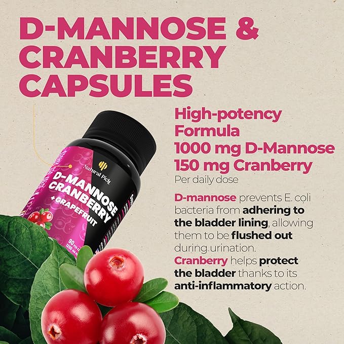 Natural Pick D mannose with Cranberry, 1250mg – Potent dmannose Pills, for Kidney Defense Support and Cleanse andu Urinary Tract Health for Women. Bladder Healt Supplements for Women – 90 Capsules