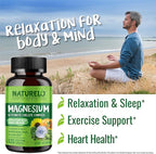 NATURELO Magnesium Glycinate Chelate Complex - 200 mg Magnesium with Organic Vegetables to Support Sleep, Calm, Muscle Cramp & Stress Relief - Gluten Free, Non GMO - 120 Capsules