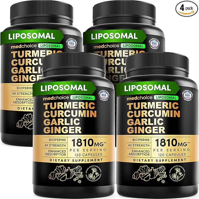 Liposomal Turmeric - High-Absorption Curcumin Supplements, Non-GMO Blend for Digestive Comfort & Daily Support - Organic Turmeric Supplement with Black Pepper (120ct, Pack of 4)