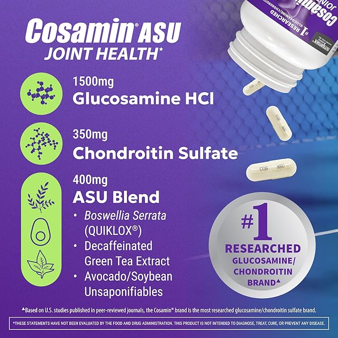 Nutramax Laboratories Cosamin® ASU Joint Health Supplement with Glucosamine, Chondroitin & ASU for Adult Men & Women, Joint Supplement, 90 Capsules