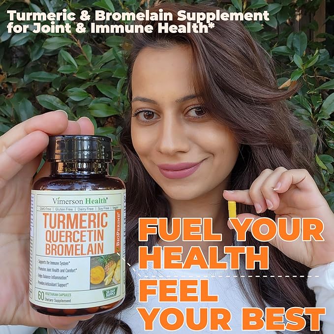 Quercetin with Bromelain Turmeric Curcumin Supplement – Allergy Relief, Immune & Joint Support – Organic Turmeric Supplement w/Bioperine for Enhanced Absorption, 120 Quercetin 500mg Capsules