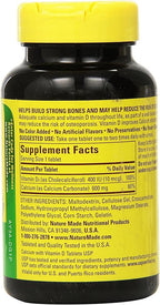 Nature Made Calcium 600 mg with Vitamin D3 for Immune Support, Tablets, 60 Count, helps support Bone Strength (Pack of 3)