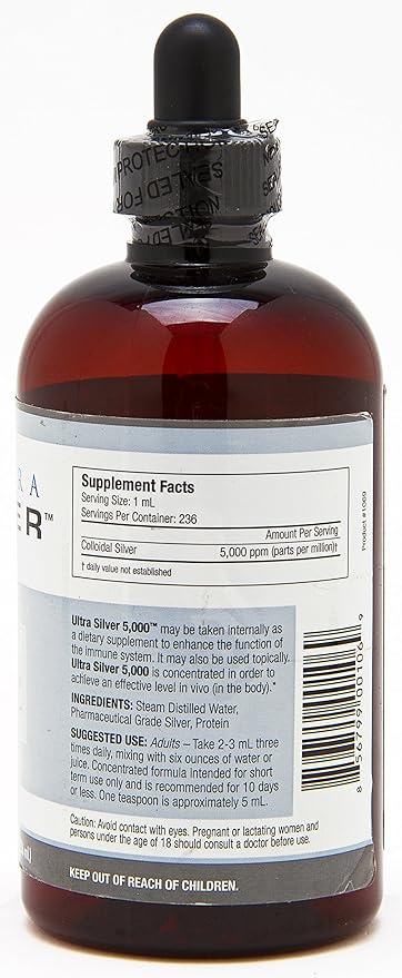 Ultra Silver® Colloidal Silver | 5,000 PPM, 8 Oz (236mL) | Ships as (2) 4 Ounce Glass Bottles | Mineral Supplement | True Colloidal Silver - with Dropper