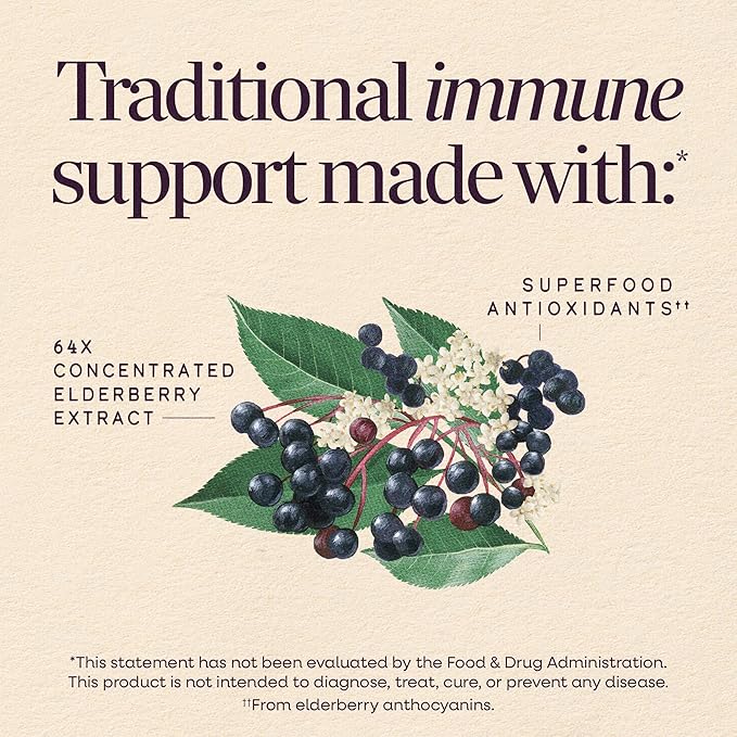 Nature’s Way Sambucus Traditional Elderberry Syrup for Traditional Immune Support* with Highly Concentrated Black Elderberry Extract & Superfood Antioxidants, Adults & Kids 7+, Berry Flavored, 4 Fl Oz
