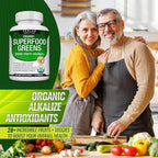 Organic Super Greens Capsules Superfood Fruit Veggie Supplement - 28 Powerful Natural Ingredients with Alfalfa, Beet Root, Tart Cherry & Ginger for Immune & Energy Support, for Men Women, 60 Tablets