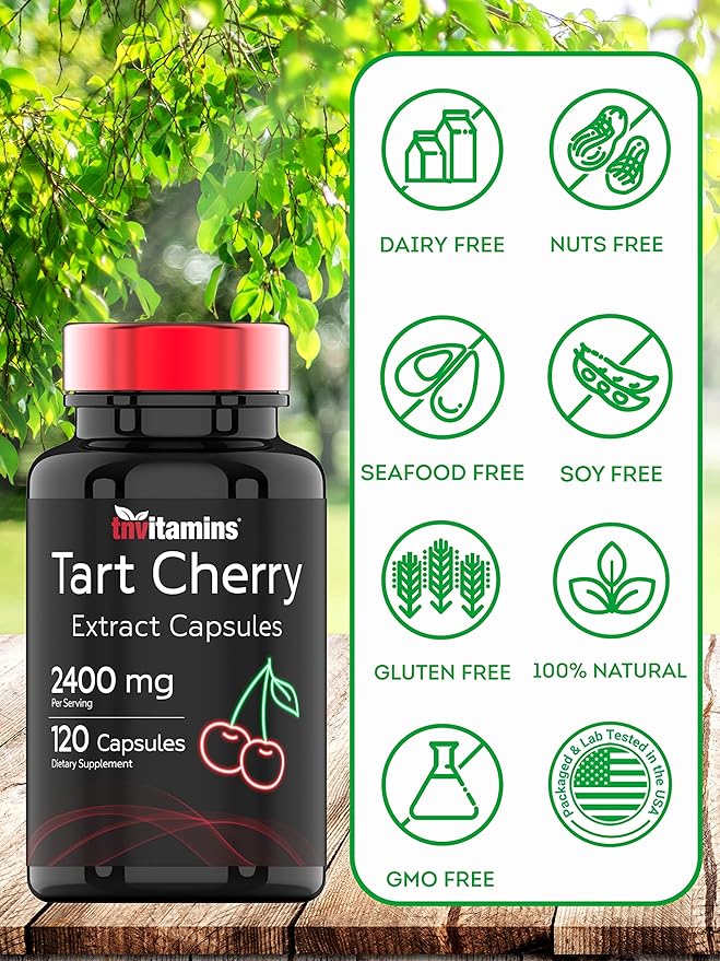 Tart Cherry Capsules (2400 MG - 120 Count) | From Montmorency Cherry Extract | Provides Antioxidants, Anthocyanins, & Phytonutrients | Tart Cherry For Sleep and More! | Non-GMO, Made in the USA!