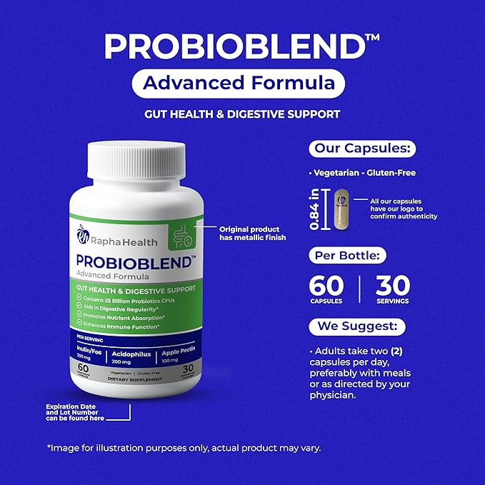 PROBIOBLEND | 25 Billion CFU Probiotic & Digestive Enzyme Complex | Supports Gut Health, Digestive Regularity, and Immune Function | 60 Capsules, 30-Day Supply