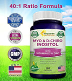 aSquared Nutrition Myo-Inositol & D-Chiro Inositol Supplement - 180 Capsules - Plus Vitamin D3 and Zinc - Myo & D-Chiro Inositol 40 to 1 Ratio - VIT B8 Complex Pills