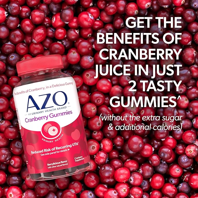 AZO Cranberry Urinary Tract Health Gummies Dietary Supplement 2 Gummies = Glass Cranberry Juice Helps Cleanse Protect Natural Berrylicious Flavor Gummies, Non-GMO, 40 Count