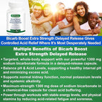 Bicarb Boost Sodium Bicarbonate Capsules Extra Strength 1300mg Organic Use Delayed-Release Sodium Bicarbonate Tablet, Kidney, Alkalinity, Health, Pure Baking Soda Tablet 120 Sodium Pills