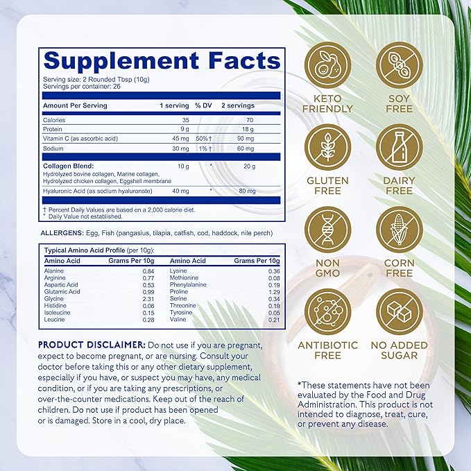 Earth Echo Multi Collagen Peptides Powder - Unflavored Hydrolyzed Collagen with Vitamin C & Hyaluronic Acid for Skin, Joints, Gut & Immunity - Non-GMO, Dairy-Free, Keto-Friendly - 26 Servings