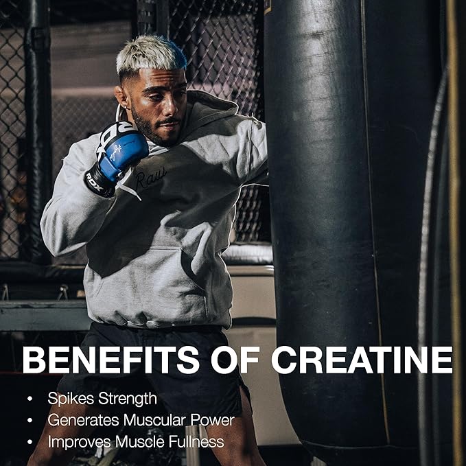 RAW Nutrition Creatine Monohydrate Powder, Blue Raspberry (30 Servings) - Micronized Creatine Monohydrate Supplement for Workout Performance, Build Muscle & Strength - Creatine Powder for Men & Women