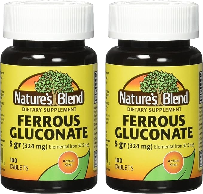 Nature`s Blend Ferrous Gluconate Tablets 324 mg, 100 Count (Pack of 2)