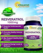 100% Natural Resveratrol - 1000mg Per Serving Max Strength (180 Capsules) Antioxidant Supplement, Trans-Resveratrol Pills for Heart Health & Pure, Polyphenols (Pack of 2)