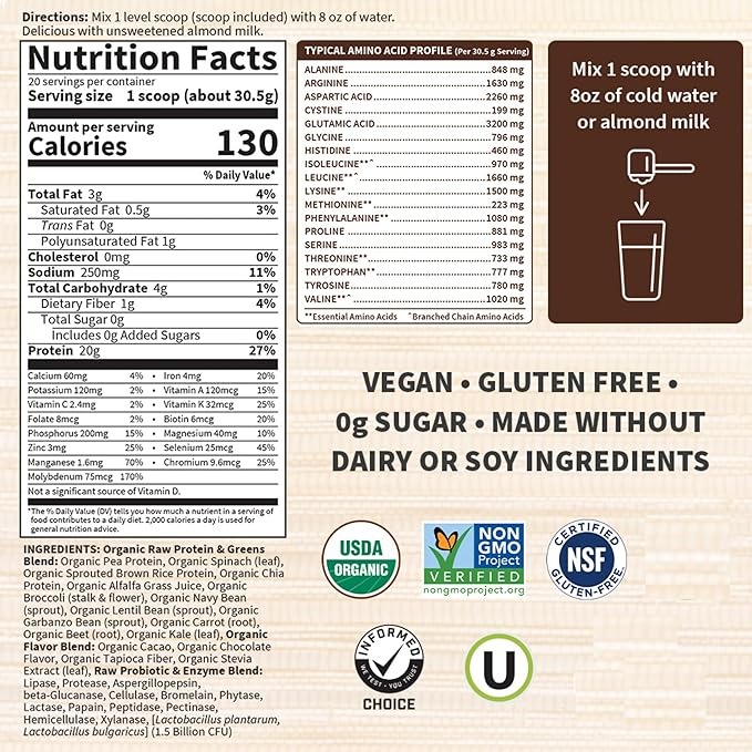Garden of Life Raw Organic Protein & Greens, Chocolate Cacao, 1 lb 5.51 oz (610 g) (Pack of 6)
