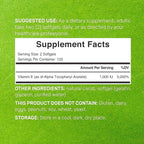 Vitamin E Supplements, 1,000 IU Per Serving, 240 Softgels – Extra Strength Antioxidant Protection – Bioavailable Stable Form – Skin, Heart, Brain, & Immune Support – Non-GMO